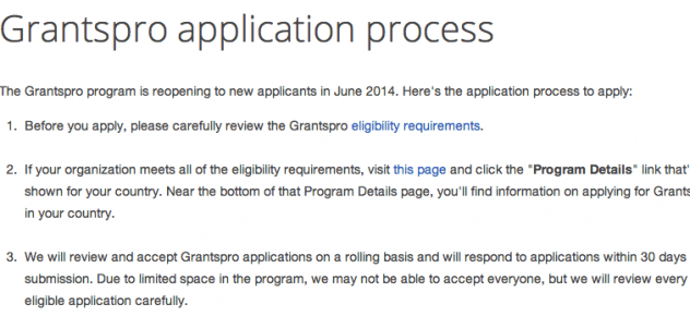 Application for Google GrantsPro
