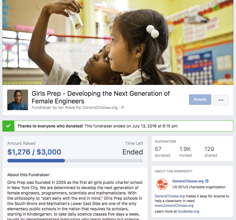 Facebook Fundraiser example