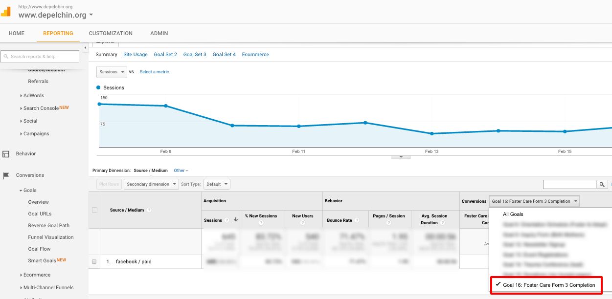 Track Facebook Conversions in Google Analytics - Google Analytics Reporting Conversion Goals Select Goal
