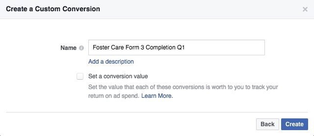 Track Facebook Conversions in Google Analytics - Name Custom Conversion Facebook Ads Manager